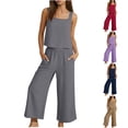 thumbnail image 1 of TAGOLD Womens Summer Jumpsuit Sleeveless Crop Top Button Front 7 Length Wide Leg Pocket Set, 1 of 5