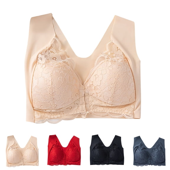 TAGOLD Womens Summer Plus Size Brs,Push Up Casual Bra for Womens,Women's Lace Seamless Breathable Gathered Full-cup Exposure Underwear With Bra Front Buckle.