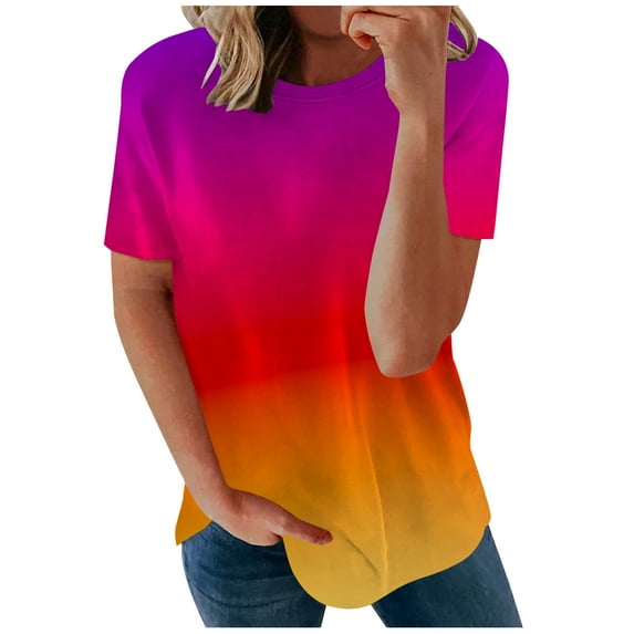 TAGOLD Womens Summer Plus Size Tops,Tops for Womens,Fashion Women Summer Loose Print Round-Neck T-Shirt Short Sleeve Casual Blouse