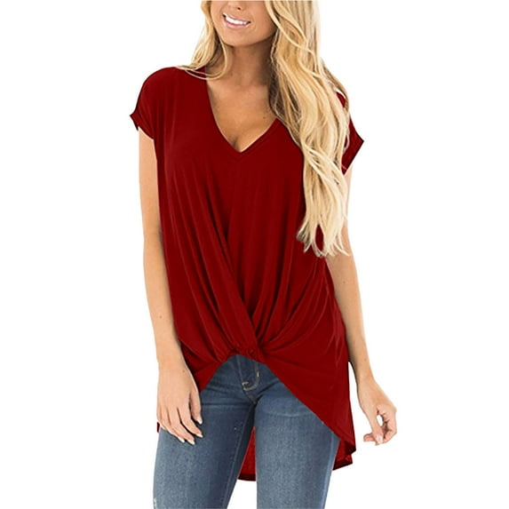 TAGOLD Womens Summer Plus Size Tops,Tops for Womens,Fashion Women's Summer V-Neck Solid Short Sleeve Top Blouse