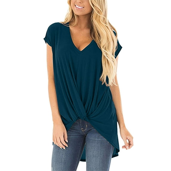 TAGOLD Womens Summer Plus Size Tops,Tops for Womens,Fashion Women's Summer V-Neck Solid Short Sleeve Top Blouse