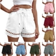 thumbnail image 1 of TAGOLD Womens Summer Shorts Linen Look Drawstring Elastic Waist Pocket Cut Out Casual Shorts, 1 of 5