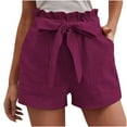 thumbnail image 1 of TAGOLD Womens Summer Shorts,Women's Fashion Solid Color Casual Wide Leg Loose High Waist Lace-up Shorts Purple, 1 of 5