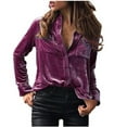 thumbnail image 1 of TAGOLD Womens Summer Tops,Fashion Women's Winter Velvet Long Sleeve Button Pocket Casual Shirt Top, 1 of 3
