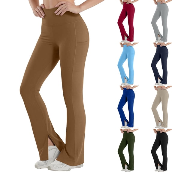 TAGOLD Womens Summer Yoga Full Length Pants Solid Color Stretchy Fitness Workout Daily Wear Leggings