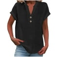 thumbnail image 1 of TAGOLD Womens Tops, Womens Plus Size Tops, Women's Tops Fashion Solid Button Shirt Female V-Neck Loose T-shirt Blouse, 1 of 5