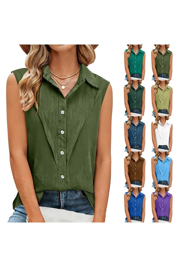Womens V-Neck Camisoles Linen Collar Sleeveless Button Front Breathable Summer Casual Cami Top