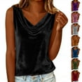 thumbnail image 1 of TAGOLD Womens V-Neck Camisoles Solid Color Velvet Cowl Neck Sleeveless Draped Basic Layering Cami Tank Top, 1 of 5