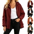 thumbnail image 1 of TAGOLD Womens Winter Hooded Casual Outwear & Jackets Solid Color Zip Up Hooded Long Sleeve Casual Outer Top With Elastic Cuff Side Pockets For Outdoor Sports Daily Street Wear, 1 of 5