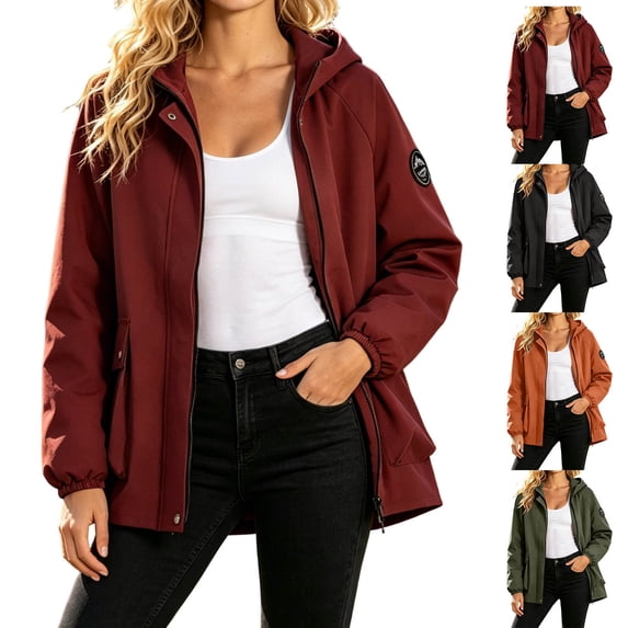 TAGOLD Womens Winter Hooded Casual Outwear & Jackets Solid Color Zip Up Hooded Long Sleeve Casual Outer Top With Elastic Cuff Side Pockets For Outdoor Sports Daily Street Wear