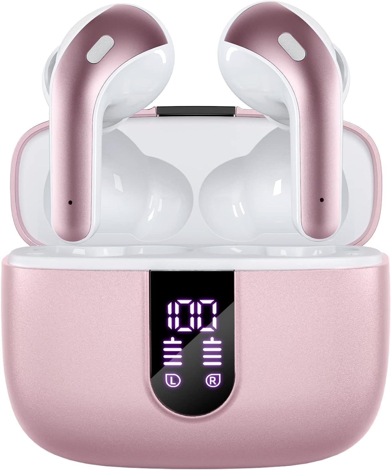 TAGRY Bluetooth Headphones True Wireless Earbuds 60H Playback LED Power Display Earphones with Wireless Charging Case IPX5 Waterproof in-Ear Ear buds with Mic for TV Smart Phone Laptop Computer