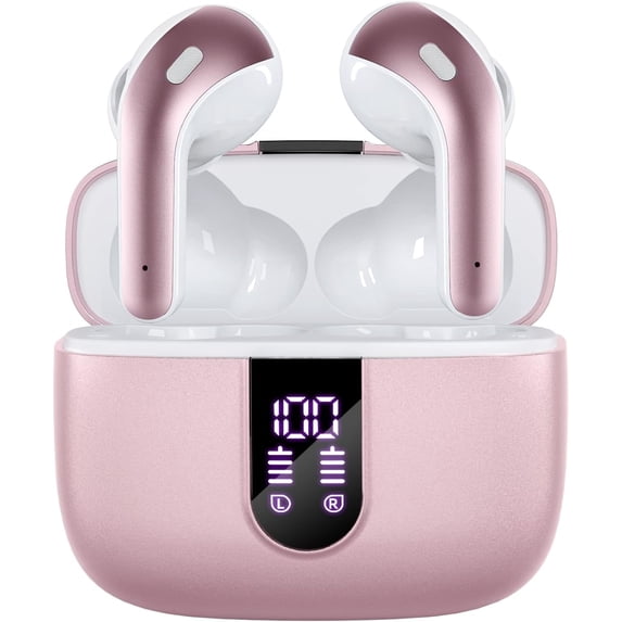 TAGRY Bluetooth Headphones True Wireless Earbuds 60H Playback LED Power Display Earphones with Wireless Charging Case IPX5 Waterproof in-Ear Ear buds with Mic for TV Smart Phone Laptop Computer