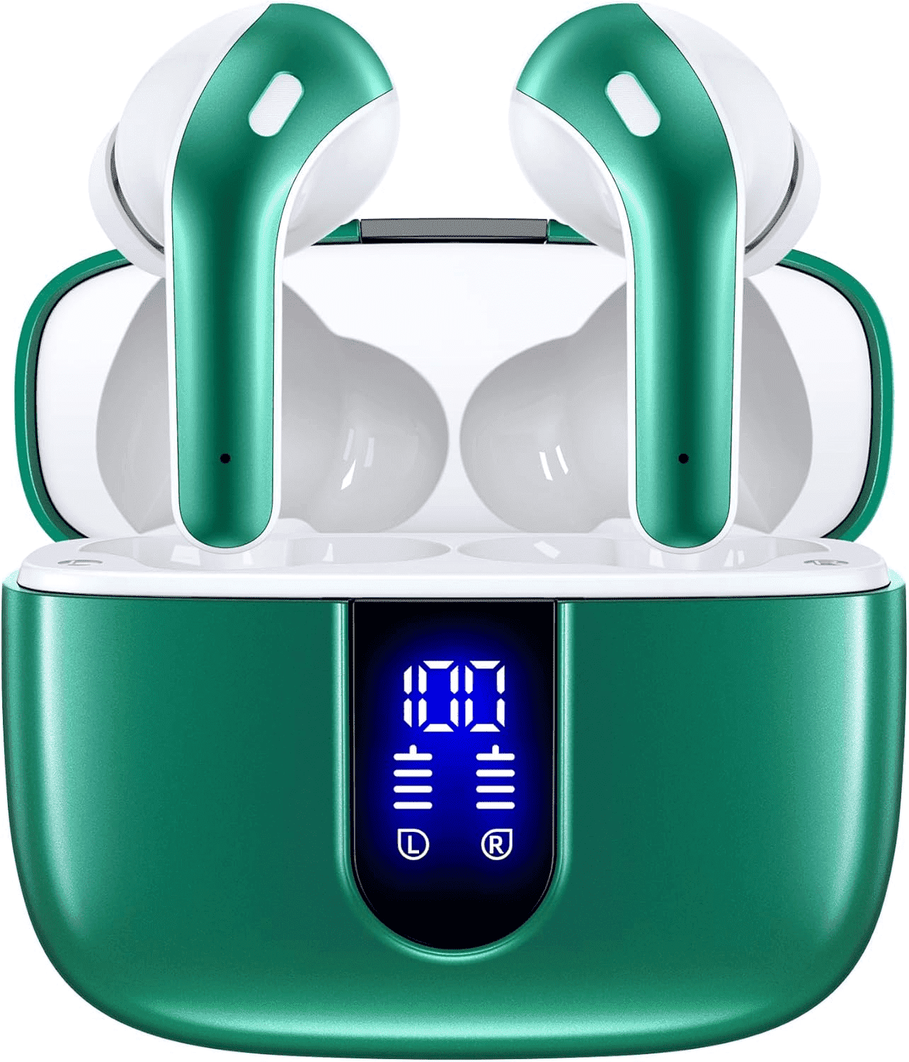 TAGRY Bluetooth Headphones True Wireless Earbuds 60H Playback LED Power Display Earphones with Wireless Charging Case IPX5 Waterproof in-Ear Ear buds with Mic for TV Smart Phone Laptop Computer