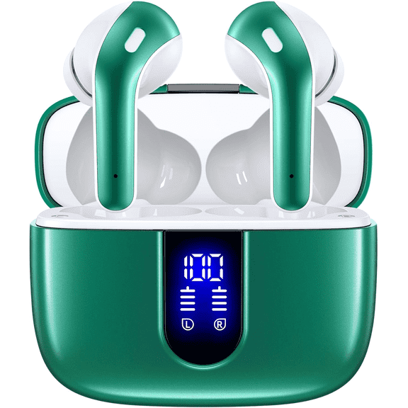 TAGRY Bluetooth Headphones True Wireless Earbuds 60H Playback LED Power Display Earphones with Wireless Charging Case IPX5 Waterproof in-Ear Ear buds with Mic for TV Smart Phone Laptop Computer