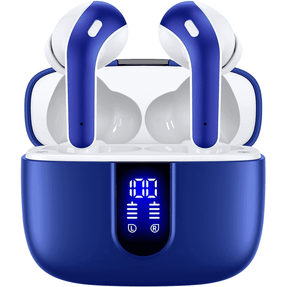 TAGRY Bluetooth Headphones True Wireless Earbuds 60H Playback LED Power Display Earphones with Wireless Charging Case IPX5 Waterproof in-Ear Ear buds with Mic for TV Smart Phone Laptop Computer