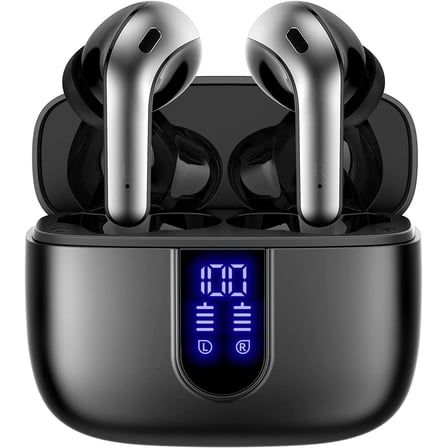 TAGRY Bluetooth Headphones True Wireless Earbuds 60H Playback LED Power Display Earphones with Wireless Charging Case IPX5 Waterproof in-Ear Ear buds with Mic for TV Smart Phone Laptop