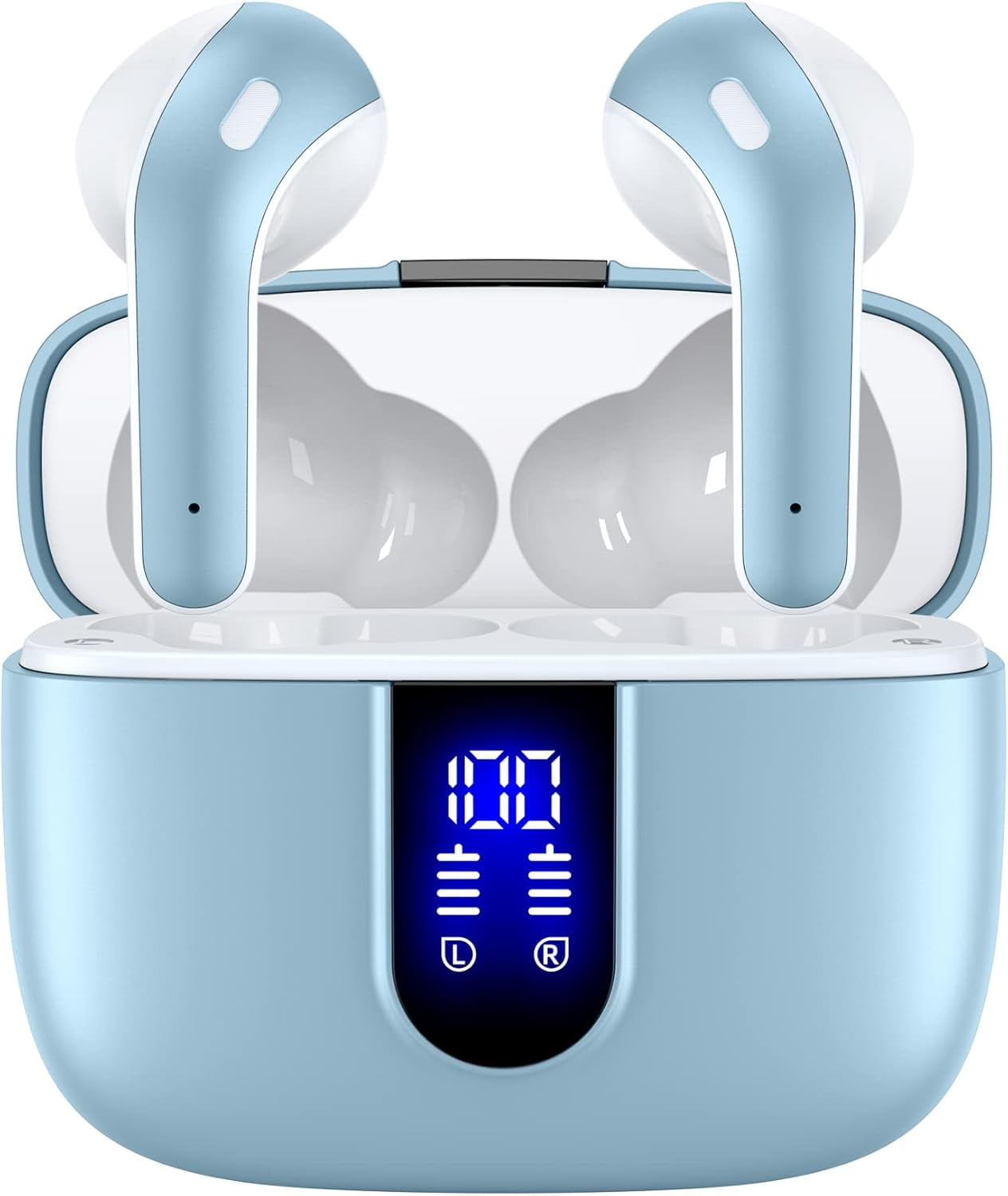 TAGRY Bluetooth Headphones True Wireless Earbuds 60H Playback LED Power Display Earphones with Wireless Charging Case IPX5 Waterproof in-Ear Ear buds with Mic for TV Smart Phone Laptop Computer Sport