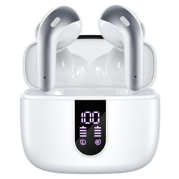 TAGRY Bluetooth Headphones True Wireless Earbuds 60H Playback LED Power Display Earphones with Wireless Charging Case IPX5 Waterproof in-Ear Ear buds with Mic for TV Smart Phone Laptop Computer