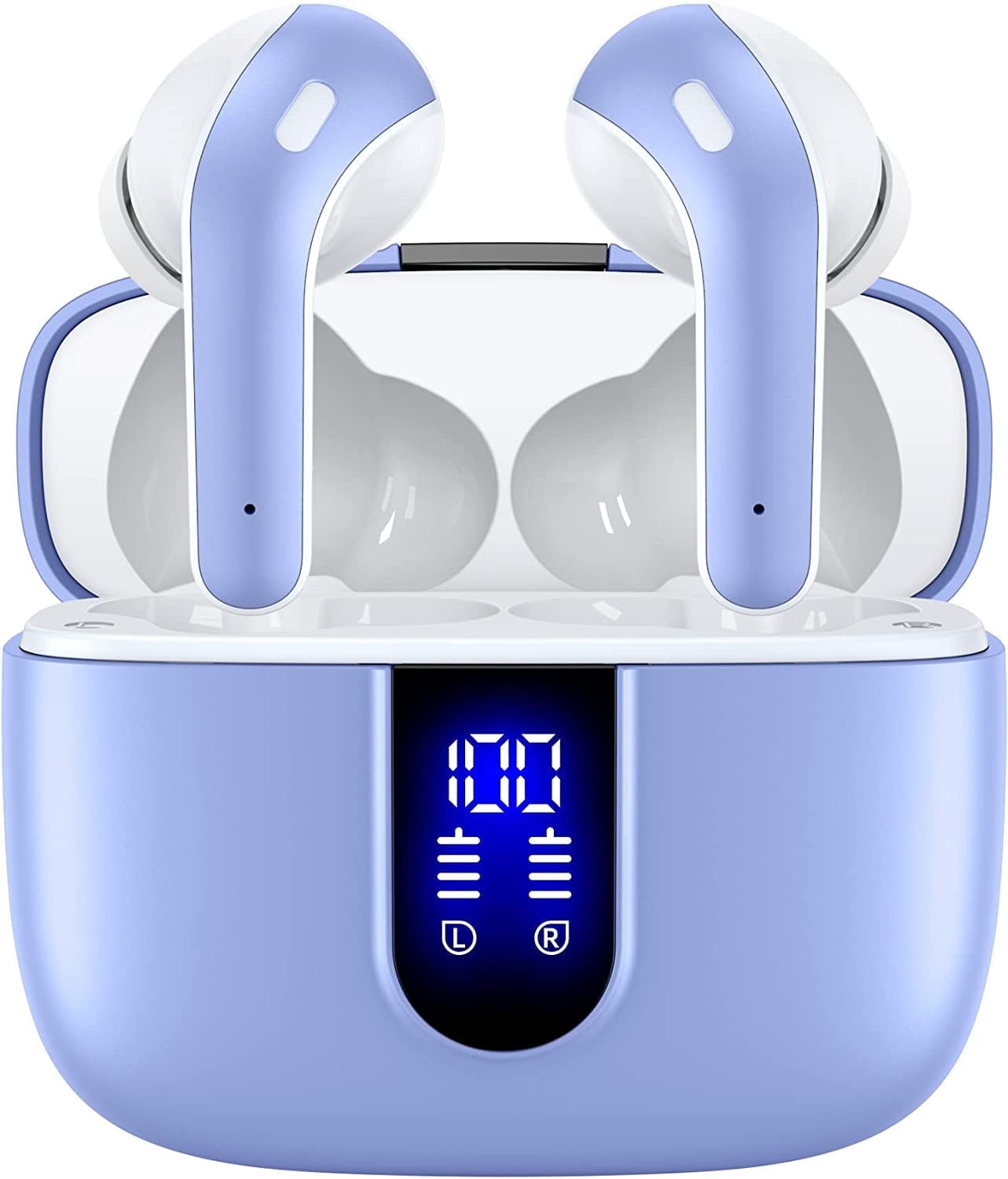 TAGRY Bluetooth Headphones True Wireless Earbuds 60H Playback LED Power Display Earphones with Wireless Charging Case IPX5 Waterproof in-Ear Ear buds with Mic for TV Smart Phone Laptop Computer