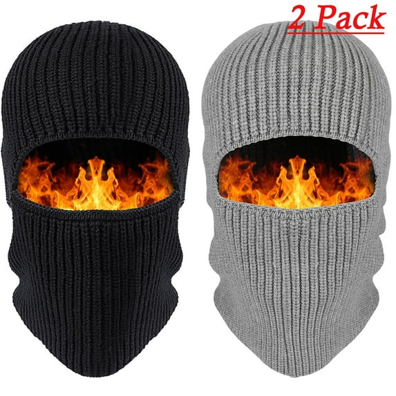 TAGVO 2 Pack Balaclava Face Mask, One Cap for Two Purposes, Thermal Knitted Beanie Hat Motorcycle full Face Mask Hood Hat Neck Warmer for Men Women, Outdoor Windproof Balaclava Cap, Black&Grey