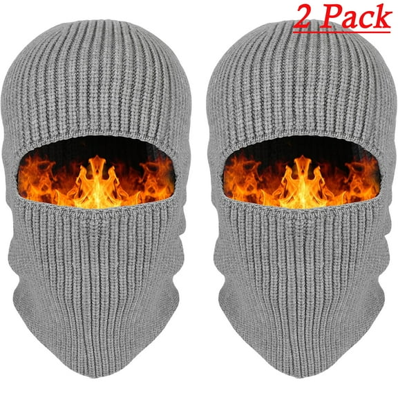 TAGVO 2 Pack Balaclava Face Mask, One Cap for Two Purposes, Thermal Knitted Beanie Hat Motorcycle full Face Mask Hood Hat Neck Warmer for Men Women, Outdoor Windproof Balaclava Cap, Grey
