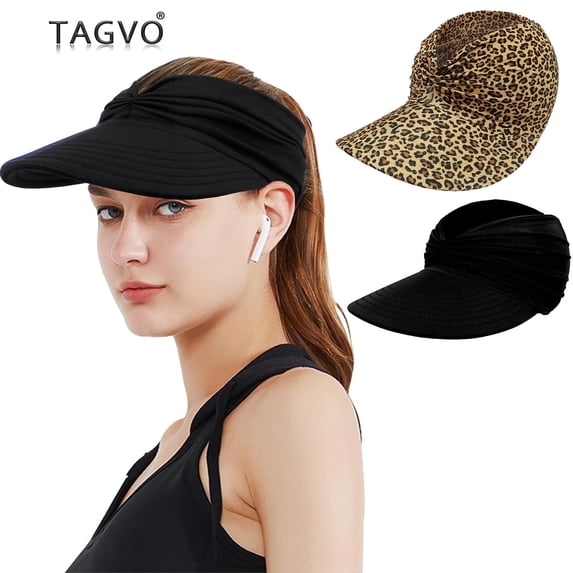 TAGVO 2 Pack Wide Brim Visor Hat for Women, Quick Dry Flexfit Sun Hat Wicking Beach Sunhat Adjustable Sports Caps UPF50+ Protection for Outdoors