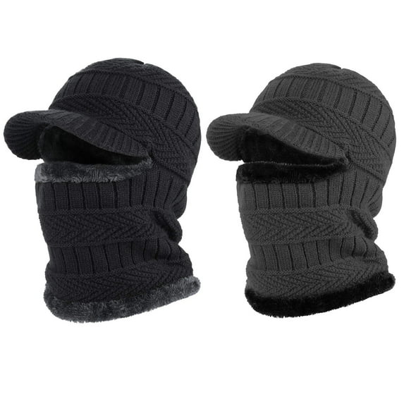 TAGVO 2 Pack Winter Knitted Balaclava Beanie Hat Warm Cycling Ski Mask, Women Windproof Hood, Balaclavas Heavyweight Thermal Fleece, Black&Grey