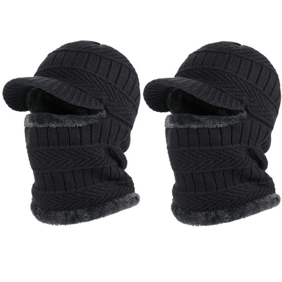 TAGVO 2 Pack Winter Knitted Balaclava Beanie Hat Warm Cycling Ski Mask, Women Windproof Hood, Balaclavas Heavyweight Thermal Fleece, Black
