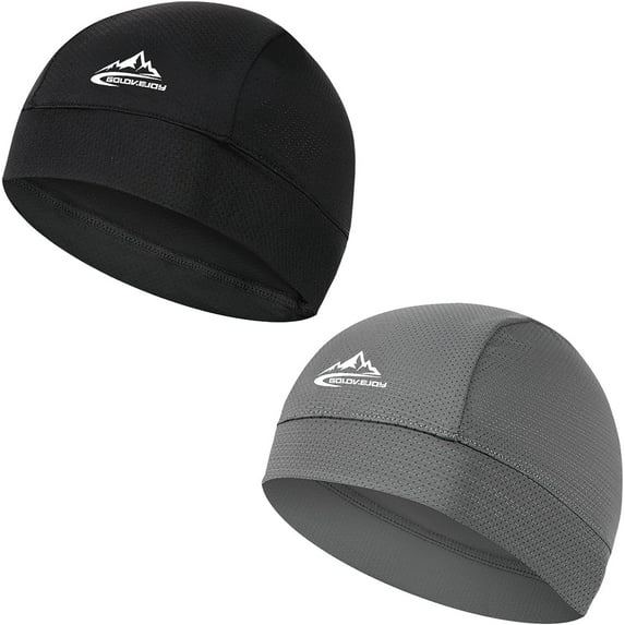 TAGVO 2 Packs Moisture Wicking Skull Cap Beanie Hat, Summer UV Protection Elastic Running hat Helmet Liner Under Helmet Hats Headwear, for Running Hiking Motorcycle Cycling Sports Hat Skull Cap
