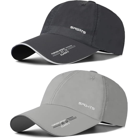 TAGVO 2 Packs Quick Dry Baseball Cap Unisex, Lightweight Outdoor Sports Cap Hats, Reflective Foldable Running Cap Adjustable UV Protection Summer Sun Hat for Traveling Camping Golf Climbing