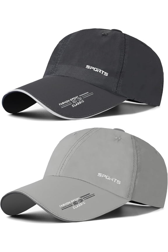 TAGVO 2 Packs Quick Dry Baseball Cap Unisex, Lightweight Outdoor Sports Cap Hats, Reflective Foldable Running Cap Adjustable UV Protection Summer Sun Hat for Traveling Camping Golf Climbing
