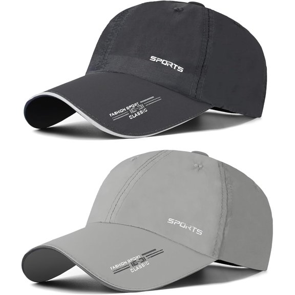 TAGVO 2 Packs Quick Dry Baseball Cap Unisex, Lightweight Outdoor Sports Cap Hats, Reflective Foldable Running Cap Adjustable UV Protection Summer Sun Hat for Traveling Camping Golf Climbing