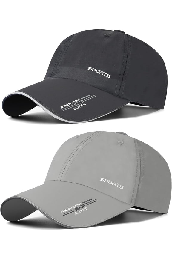 2 Packs Quick Dry Baseball Cap Unisex, Lightweight Outdoor Sports Cap Hats, Reflective Foldable Running Cap Adjustable UV Protection Summer Sun Hat for Traveling Camping Golf Climbing