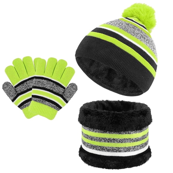 VETPW 3 in 1 Warm Beanie Hat Scarf Gloves Set for Kids, Winter Thicken Fleece Thermal Knit Hat Scarf Gloves Set,for Kids children Boys Girls, Aged 3-6, Winter Accessories Sets