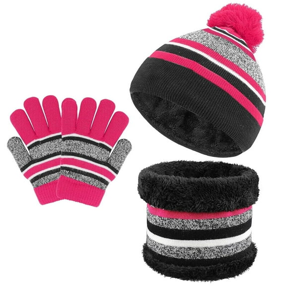TAGVO 3 in 1 Warm Beanie Hat Scarf Gloves Set for Kids, Winter Thicken Fleece Thermal Knit Hat Scarf Gloves Set,for Kids children Boys Girls, Aged 3-6, Winter Accessories Sets