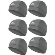 TAGVO 6 Packs Moisture Wicking Skull Cap Beanie Hat, Summer UV Protection Elastic Running hat Helmet Liner Under Helmet Hats Headwear, Running Hiking Motorcycle Cycling Sports Hat, Grey