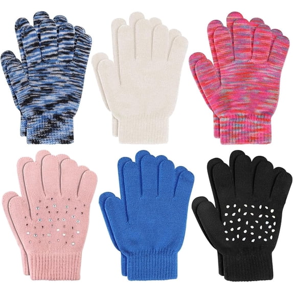 VETPW 6 Pairs Kid's Winter Magic Gloves, Children Stretchy Warm Magic Gloves, Boys or Girls Knit Gloves, Unisex Knit Full Finger Mittens for Toddler