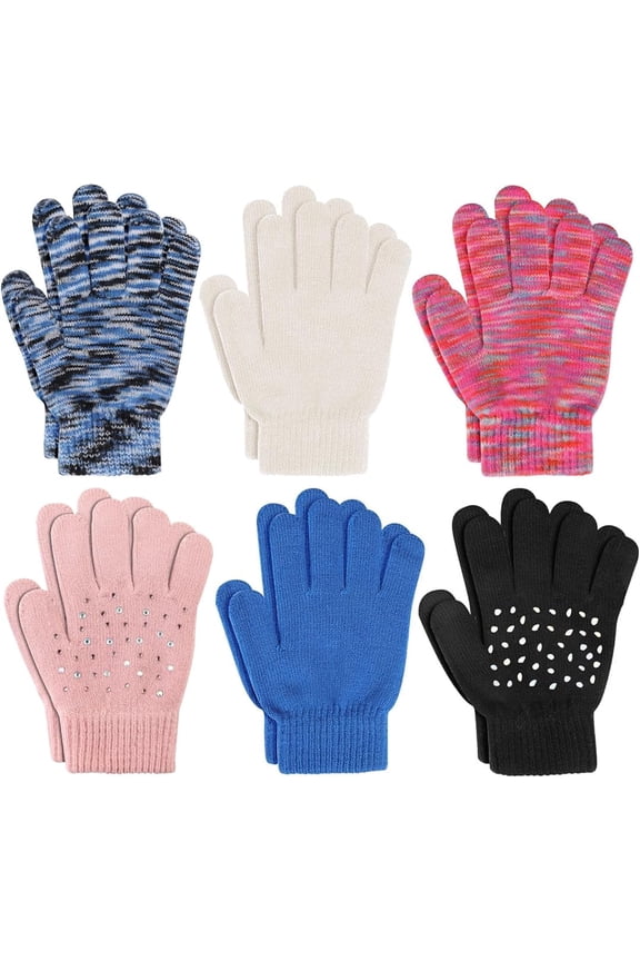 6 Pairs Kid's Winter Magic Gloves, Children Stretchy Warm Magic Gloves, Boys or Girls Knit Gloves, Unisex Knit Full Finger Mittens for Toddler
