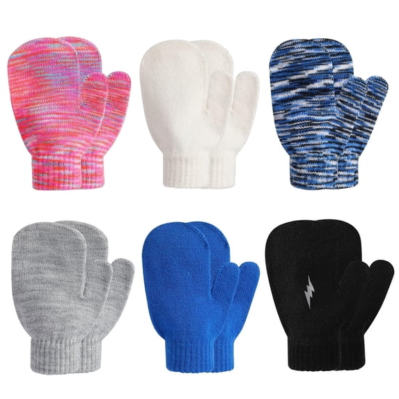 VETPW 6 Pairs Kids Winter Magic Gloves, Children Stretchy Warm Magic Gloves, Boys or Girls Knit Gloves, Unisex Knit Full Finger Mittens for Toddler