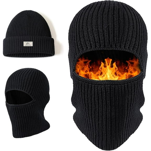 TAGVO Balaclava Face Mask, One Cap for Two Purposes, Thermal Knitted Beanie Hat Motorcycle full Face Mask Hood Hat Neck Warmer for Men Women, Outdoor Multifunctional Windproof Balaclava Cap, Black