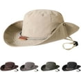 thumbnail image 1 of TAGVO Boonie Hat Fishing Hat, Foldable Cowboy Style Bucket Hat Sun Hat UV Protection Wide Brim Bucket Cap Adjustable Chin Strap Breathable Safari Hat Jungle Hat for Fishing Camping Hiking, Khaki, 1 of 7