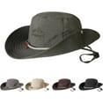 thumbnail image 1 of TAGVO Boonie Hat Fishing Hat, Foldable Cowboy Style Bucket Hat Sun Hat UV Protection Wide Brim Bucket Cap Adjustable Chin Strap Breathable Safari Hat Jungle Hat for Fishing Camping Hiking, Army Green, 1 of 7