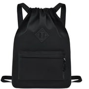 TAGVO Drawstring Backpack Gym Sports Bag String Yoga Shoe Organizer Large Capacity Nylon Bag - Black