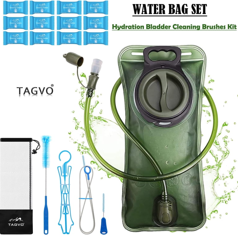 TAGVO Hydration Bladder 2 Liter BPA Free 70oz + Cleaning Brushes Kit,  Leakproof Water Bladder Travel Reservoir Hydration Bag, Easy Cleaning by 3  Brushes and Air Drying by Collapsible Frame - Walmart.com