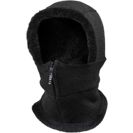 TAGVO Knitted Warm Balaclava Hat, Soft Elastic Neck Gaiter Snood Ear Warmer, Thicken Fleece Hood Cycling Face Cover Hat, Men and Women, Black price history and forecast - Tagvo