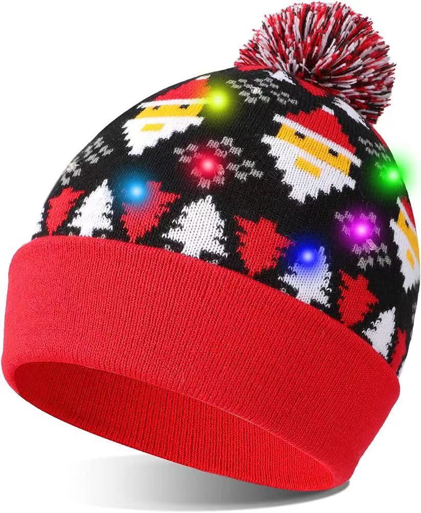 TAGVO LED Light Up Hat Beanie Knit Cap, Colorful LED Xmas Christmas