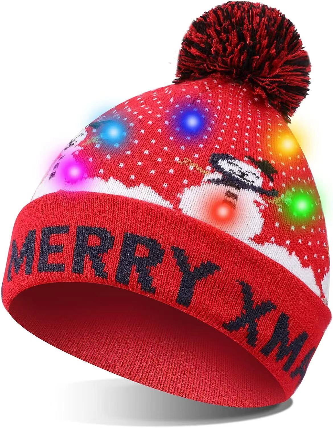 TAGVO LED Light Up Hat Beanie Knit Cap, Colorful LED Xmas Christmas