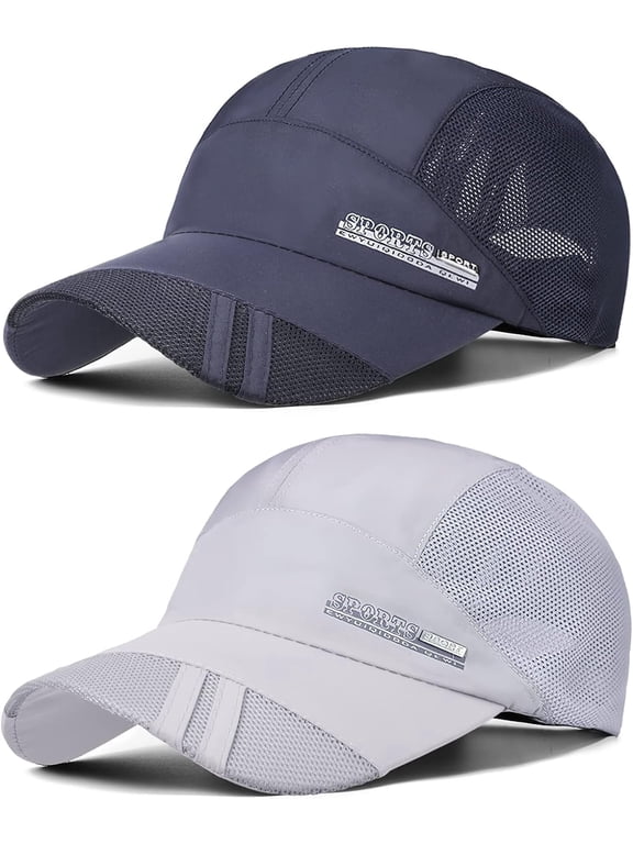 Sports Mesh Baseball Cap, 2 Pack Summer Breathable Mesh Baseball Sun Cap Sport Quick Drying Hats Unisex Running Visor Cap with Adjustable Buckle Closure