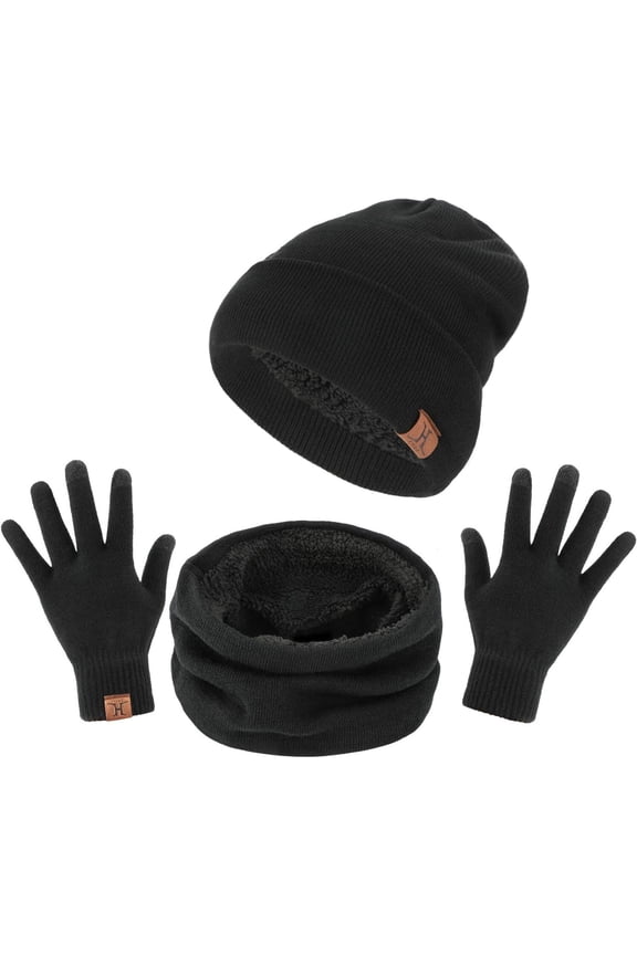 Winter Beanie Hat Scarf Set Super Soft Fleece Inner Lining Great Warm, Stretchy Knit Beanie Cap Elastic Neck Warmer Snugly Fit for Men Women Ladies Girls Boys Adults Kids