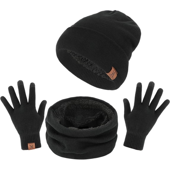 VETPW Winter Beanie Hat Scarf Set Super Soft Fleece Inner Lining Great Warm, Stretchy Knit Beanie Cap Elastic Neck Warmer Snugly Fit for Men Women Ladies Girls Boys Adults Kids
